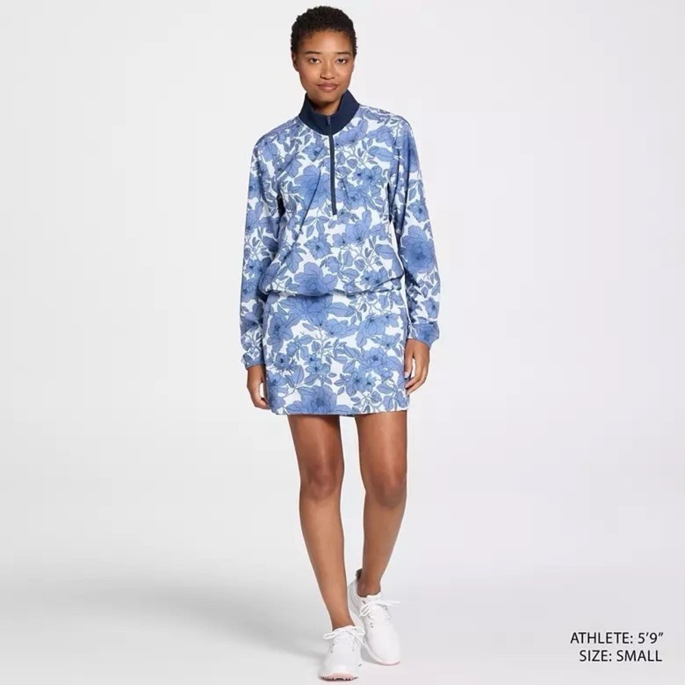 Walter Hagen Women's Performance 11 Woven 1/4 Zip Blooms Mid Blue Large NWT $80